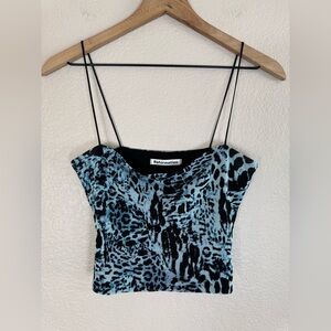 Reformation Blue Black Leopard Cheetah Mesh Crop Camisole Top Small